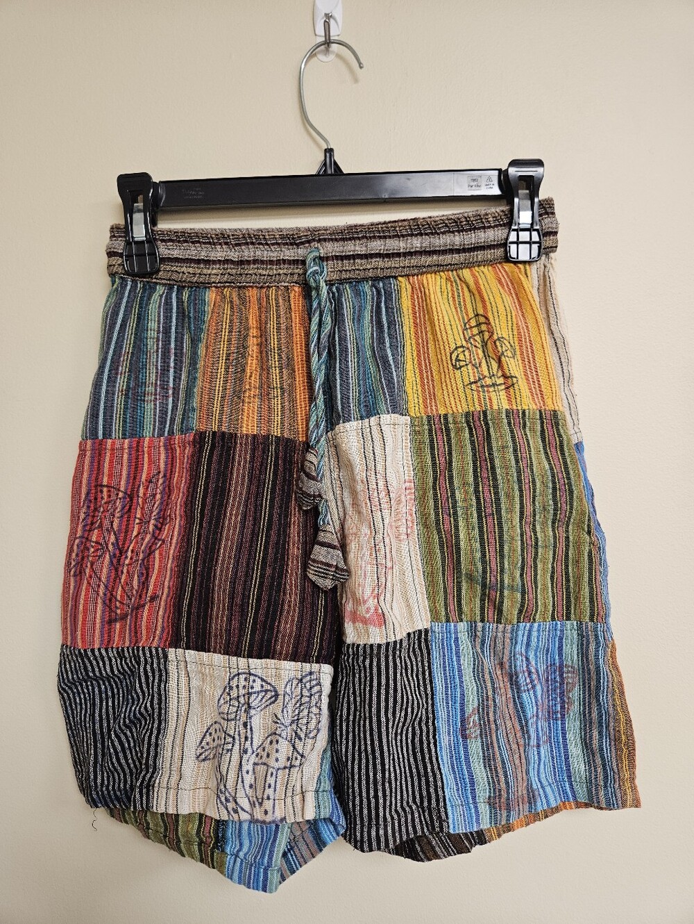 Rising International Patchwork Cotton High Rise Shorts Size S Mushrooms Hippie